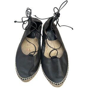 Zara Basic Womens Black Leather Lace-Up Espadrilles Size 40 Rope Sole Casual 9